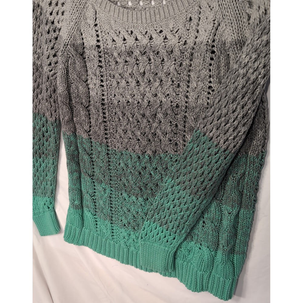 American Eagle Ombre Cable Knit Sweater Grey Teal Open Weave Large